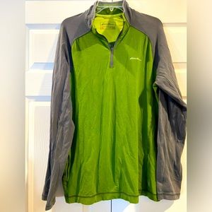 Eddie Bauer Sport Shop Gray Green Long Sleeve 1/4 Zip Sweatshirt Men's Sz Large